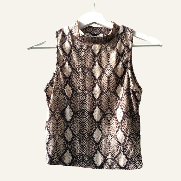 Caution To The Wind Snake Skin Pattern Mock Neck Sleeveless Top, Size Small - Picture 4 of 6